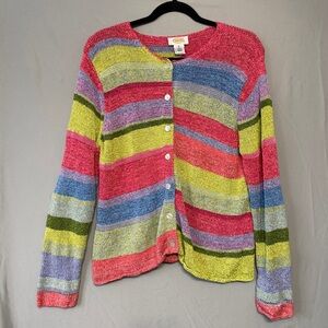 Talbots Womens Striped Button Cardigan XL Heavy Weight Teacher Grandma Artsy